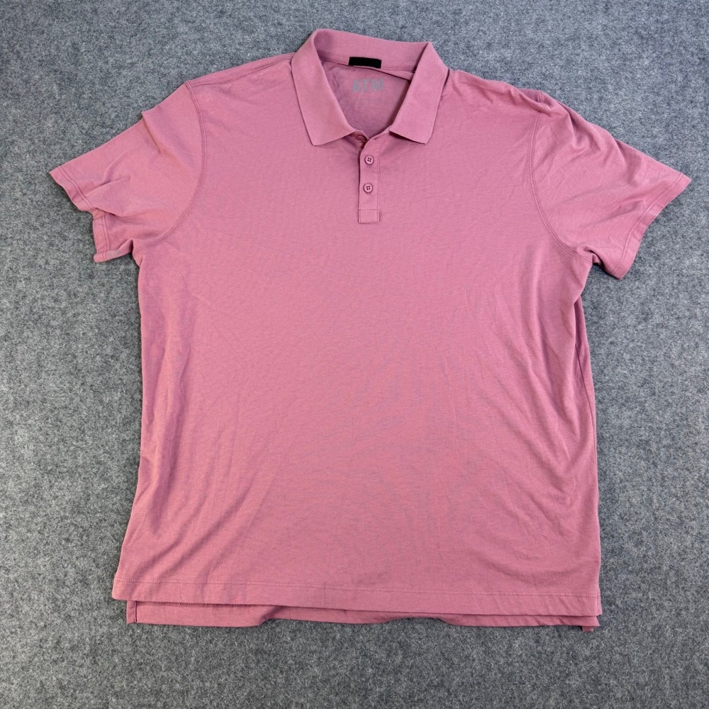 ATM Anthony Thomas Melillo Mens XL Pink Cotton Short Sleeve Polo Shirt